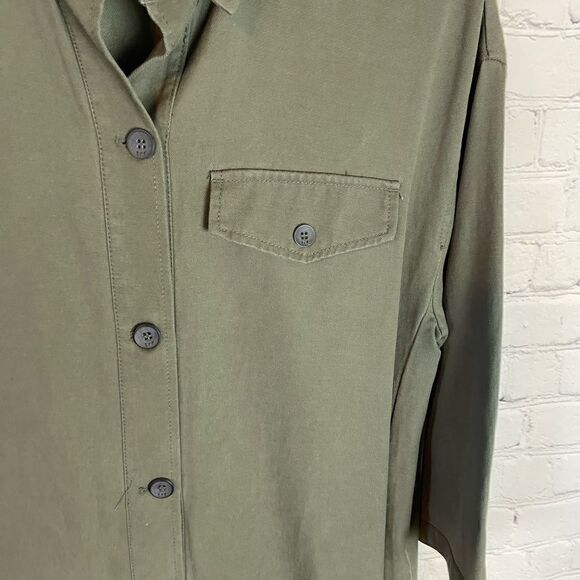 ZARA Trafaluc TRF Olive Khaki Oversized Shirt Dress w/ Frill Ruffle M - Picture 6 of 13